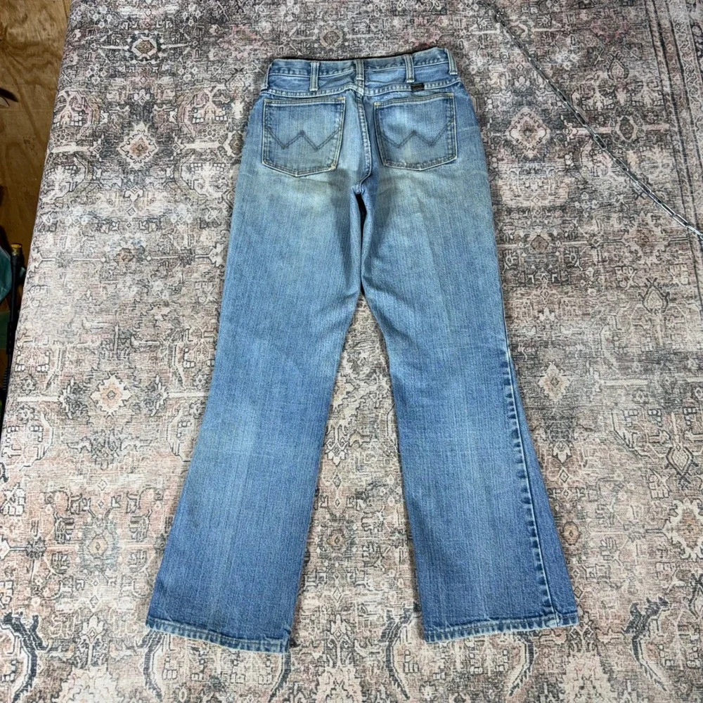 Vintage 1960s Wrangler Bootcut Blue Denim Jeans Size 28x30 Talon Zip Made In USA